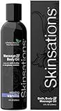 Skinsations - Sensual Massage Oil - Vanilla 8oz | Warming, Relaxing, Sore Muscle Aromatherapy for Couples, Edible Sweet Almond Blend with Fractionated Coconut, Grapeseed & Jojoba Oils
