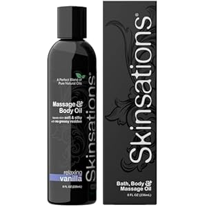 Skinsations – Vanilla Massage Oil for Massage Therapy – 8oz | Body Oil for Relaxation, Sore Muscles & Aromatherapy | Sweet Almond, Coconut, Jojoba & Grapeseed Blend