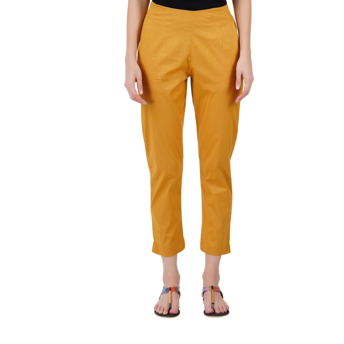 happy bunny Cotton Lycra Stretch Tech Pants for Women, Ankle Length Solid Slim Fit Trousers with 2 Side Pockets, Stylish Comfortable Bottoms for Office, College & Casual Wear-picture-20