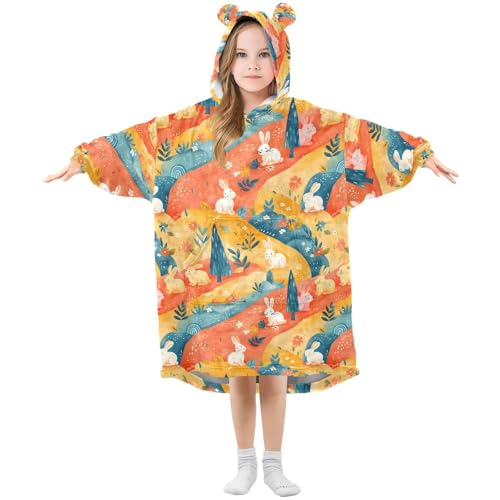 Manta de gran tamaño con capucha para niñas, diseño de amapolas, conejo, arco iris, plantas, para niños, manta de forro polar suave y cálido, Multicolor, 150 Grande