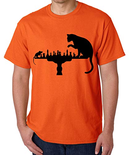 Image of Caseria Men's Cotton Printed T-Shirt -Cat Rat Chess | 100% Cotton | Half Sleeves | Regular Fit | Printed | Round Neck | Graphic T Shirt