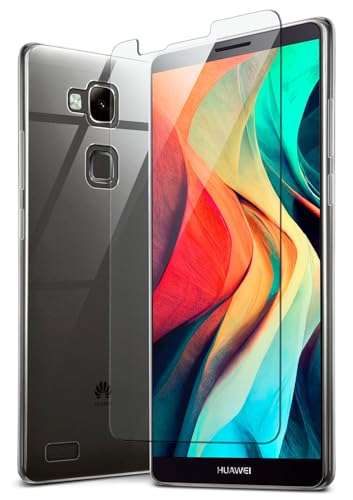 moex Handyhülle für Huawei Ascend Mate 7 Hülle, Silikon Case mit Schutzfolie, 360 Grad Cover Stoßfest, Vergilbungsfreie Schutzhülle - Transparent