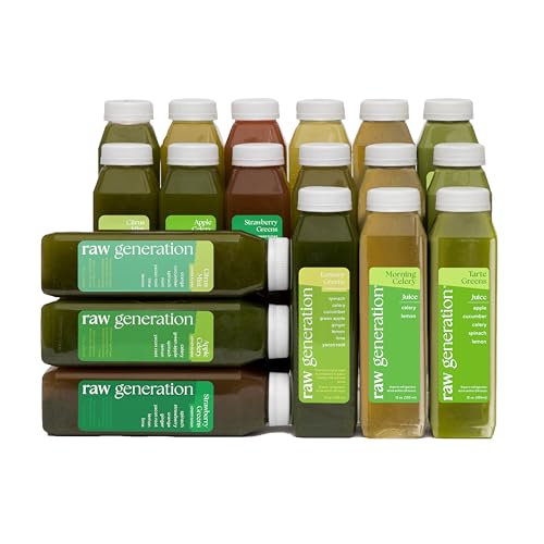 RAW generation 3-Day Lower Sugar Detox Cleanse - Boost Digestion & Eliminate Bloating/Detox Gut, Colon, Liver/Less Sugar & 47g Protein Daily/Non-GMO, 100% Plant-Based Juices (18 Count)