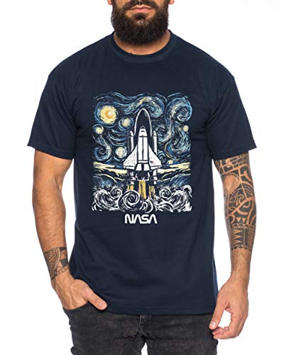 NASA Gogh - Herren T-Shirt Astronaut Space Rocket Moon Insignia Space Raumfahrt Astronaut Nerd, Farbe:Dunkelblau, Größe:M