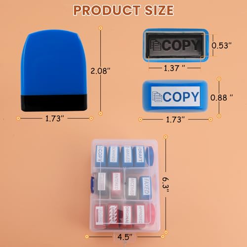 Self Inking Stampp Set 12 Pack - Red & Blue Ink for Office, Business Documents | Pre-Inked Rubber Stamps (Copy, Paid, Draft) | Professional Business Stamps for Paperwork & Emails & Records & Emails