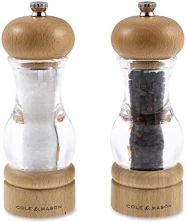 Cole & Mason H10538P 105 Salt and Pepper Mills | Precision+ Wooden | Beech/Acrylic | 165mm | Gift Set | Includes 2 x Salt and Pepper Grinders | Lifetime Mechanism Guarantee,Light Brown/Clear