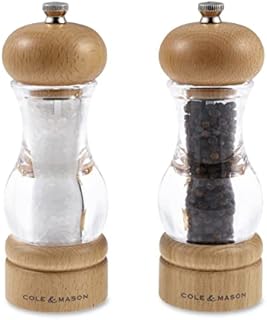 Cole & Mason H10538P 105 Salt and Pepper Mills | Precision+ Wooden | Beech/Acrylic | 165mm | Gift Set | Includes 2 x Salt and Pepper Grinders | Lifetime Mechanism Guarantee,Light Brown/Clear