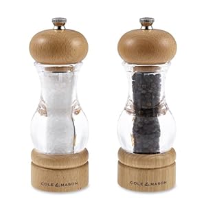 Cole & Mason 105 Salt and Pepper Grinder Set, Adjustable Precision+ Grind Mechanism, Beech/Acrylic, 165 mm, Gift Set, Salt and Pepper Mill Set