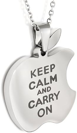 Fun Apple Necklace, Bitten Apple Necklace Pendant Inscribed with "Keep Calm and Carry On" - Chains Included
