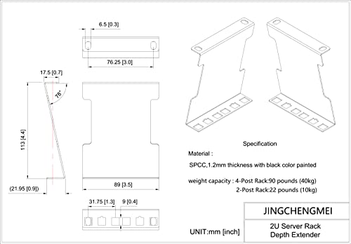 Extensor de profundidad de rack de servidor 2U de acero estructural para redes 2UEXB 4