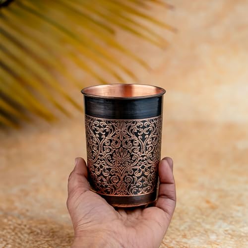 Image of Pure Copper Glass 250ml | Floral Design | Antique Design for Office, Kids, Gym & Gifting Ayurveda Suggested