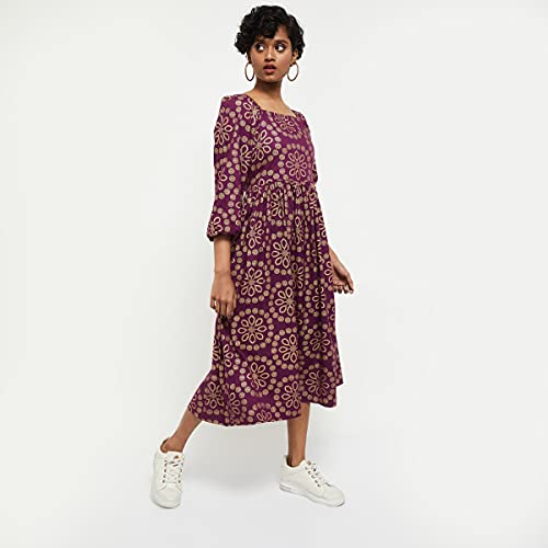 Image of Max Women's Rayon Printed Square Neck Midi Dress Ankle Length Ethnic