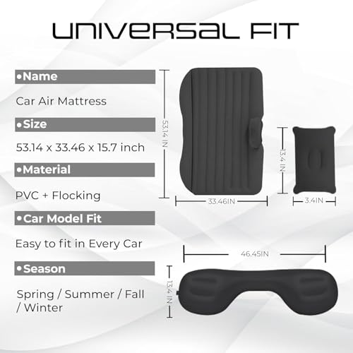 Image of amazon basics Polyvinyl Chloride Car Bed for Back Seat - Black (Pack of 1)|Inflatable Bed with 2 Air Pillow & Air Pump |Portable Car Bed for Kids, Travel, Trips, Camping, Picnic, Pool & Beach
