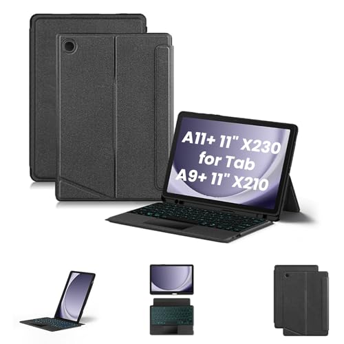 Image of Keyboard Case for Samsung Galaxy Tab A9 Plus, A11+ Folio Cover with Keyboard SM-X230, SM-X236B, X210, X215, Smart Trackpad, RGB Backlit, Adjustable Kickstand, Pen Holder, Detachable Keyboard