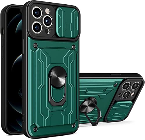 Étui antichoc pour iPhone 13 Pro Max avec coque verte et anneau métallique
