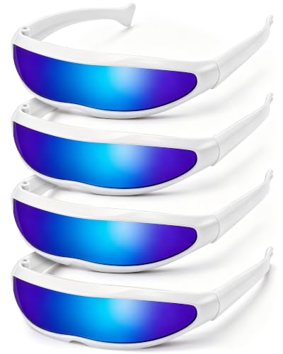 Image of 4 Pairs Futuristic Narrow Cyclops Sunglasses Robot Space Costume Color Mirrored Lens