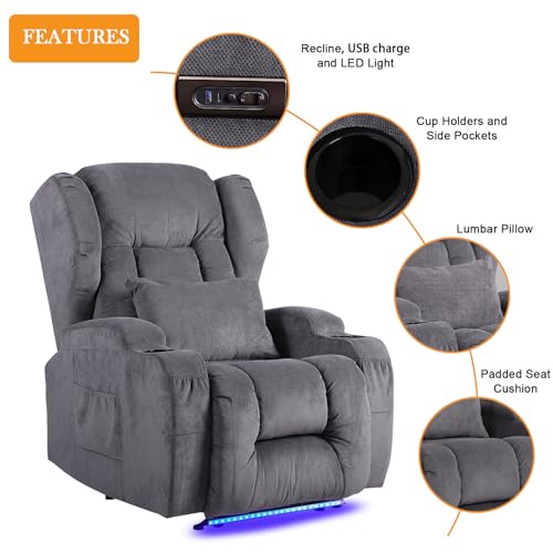 Image of Wall Hugger Power Recliner Chair Set of 3, Overstuffed Home Theater Seating w /Heat Massage Electric Movie Gaming Sofa Reclining Sleeper Chair with LED Light /Lumbar Pillow /Cup Holders