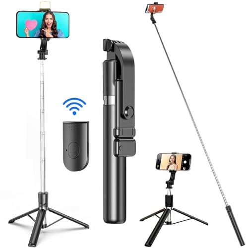 Image of 62 inch Extra Long,Selfie Stick with Tripod Stand, 360 Degree,with LED Light, selfi Stick for Mobile Phone /iPhone /GoPro /Camera,Bluetooth Selfie Stick with BT Remote Control-Black