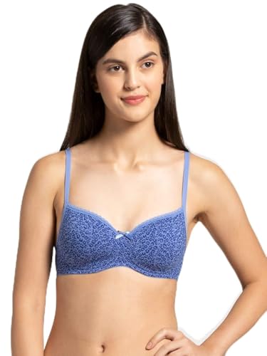 Image of Jockey 1723 Women Wirefree Padded Super Combed Cotton Elastane Stretch Medium Coverage T-Shirt Bra with Lace Styling