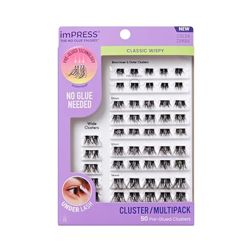 Kiss Impress False Eyelashes Lash Clusters Cluster Multipack Classic Wispy 8mm-14mm Includes 50 Pre-Glued Clusters Contact Lens Friendly Easy to Apply Reusable Strip Lashes