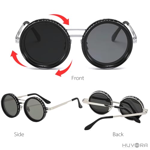 Image of Adjustable Tint Rotating Polarized Round Sunglasses for Men Stylish, Anti Glare Lenses 1-11 Gear UV400 Protection Metal Goggles for Driving Beach Retro Branded Sun Glasses