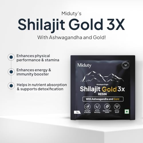 Image of Miduty Shilajit Gold 3X Resin 500-1000mg Serving - Pure Himalayan Shilajit with Ashwagandha - 100% Ayurvedic - Coffee Free Formula - Lab Tested- 3 Grams Sachet