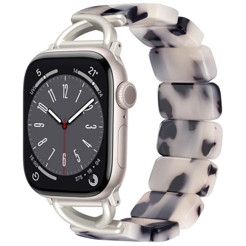 Image of V.R.HOPE Stretchy Resin Apple Watch Band for Series Ultra /10 /9 /8 /7 /SE 38mm 40mm 41mm 42mm Fashion Cute, Lightweight & Flexible, Rectangle Design with iWatch Series 6 /5 /4 /3 /2 /1(Fluorescent White-S)