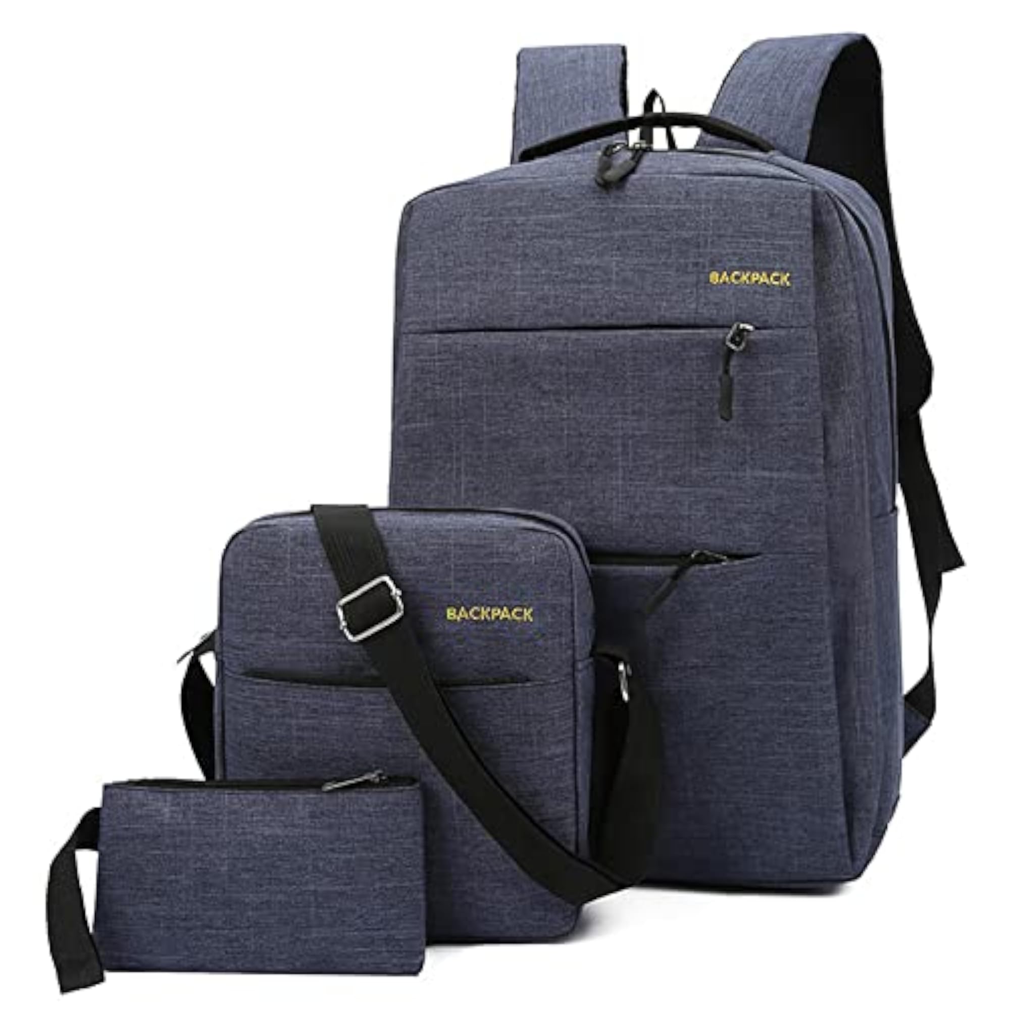 3 pcs Backpack Combo Set with USB Charging Port, Travel Bag