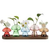Glasseam Mushroom Flower Vase, Bud Vasi per Fiori Set di 5, Piccoli Vaso per Decor, Chic Vasi in Vetro Colorato per Decorazione Tavolo, Pianta Terrario Vaso Carino per Dinning Centrepieces Cucina