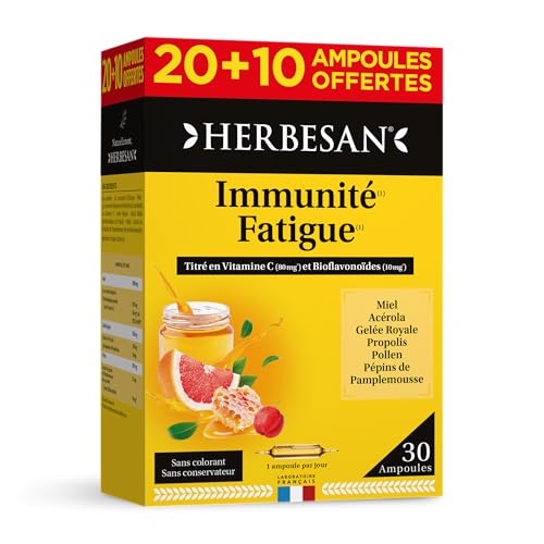 Herbesan - Complejo de vitalidad - Defensas inmunitarias - Miel, jalea real, Acerola, Polen, pomelo, propóleos - 30 ampollas de 10 ml