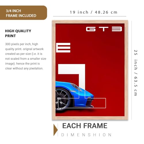 Image of HOTHOUSE Big Porsche 911 Car Framed Posters Gift Items for Boys Room Wall Decoration Bedroom Living Room Office Studio Decor | Car Poster Frame for Wall Decor Set Of 3 Size(19X25 inch)