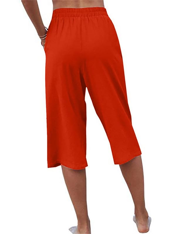 Womens Casual Capri Pants Elastic Waist Solid Color Pants3