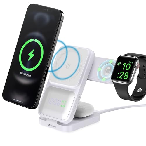 Image of Karwan Wireless Charger 4in1 22w Magnetic Mag-Safe with Clock for i-Phone 16 /16 Plus /16 Pro /16 Pro Max,iPhone 15 /15 Plus /15 Pro /15 Pro Max,iPhone 14 /13 /12,Samsung 21 /22 /23 /24 /25,iwatch-White