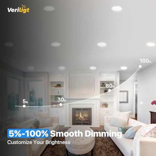 Veriligt 6 Pack 4 Inch 5CCT LED Recessed Light, Silm Canless Recessed Lighting, Dimmable, Damp Rated, 2700K-5000K Selectable, Wafer Ceiling Downlight with Junction Box, 750LM, 9W 120V, ETL&FCC by Veriligt - Image 4