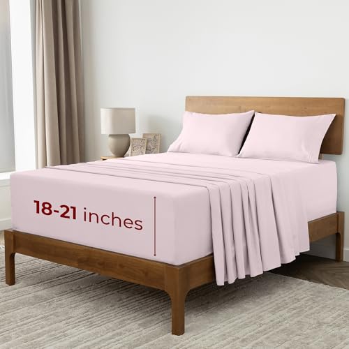Image of Mellanni Extra Deep Queen Sheets - 4 PC Iconic Collection Bedding - Hotel Luxury, Ultra Soft, Cooling Bed Sheets - Wrinkle, Fade, Stain Resistant (Queen, Blush Pink)