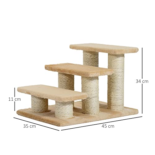 PawHut Tiertreppe Katzentreppe Hundetreppe 3 Stufen Treppe für Katze und Hunde Plüsch Creme 45 x 35 x 34 cm