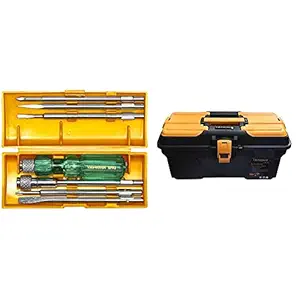 Taparia 840 Screw Driver Set with Neon Bulb (Silver and Green) & PTB22 Plastic Tool Box with Organizer (Multicolour) Combo