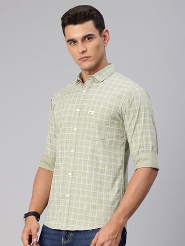 Image of Majestic Man Comfort Slim Fit Spread Collar Small Checked Cotton Casual Shirt