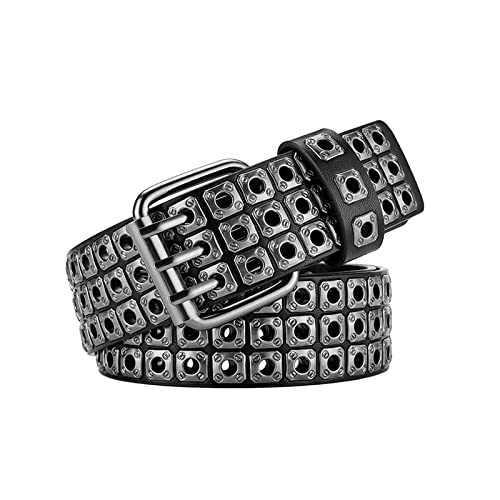 3 Row Studded Belts Punk Hip Hop Personalized Faux Leather Belts For Jeans Pants