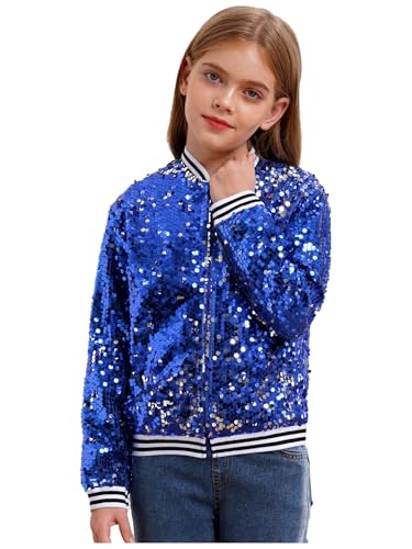 Shinsto Kids Girls Shiny Sequin Bomber Jacket Long Sleeve Baseball Jackets for Hip Hop Modern Jazz4
