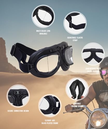 CRG Sports Motorcycle Goggle Aviator Pilot Style Cruiser Scooter Motocross Goggles for Man, Woman, Adult - Thumbnail 4