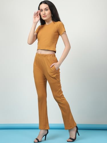 Image of Rigo Cotton Solid Co-ord Set for Women | Round Neck, Slim Fit Tracksuit Co-ords Set for Women | Two Piece Co ord Set | Casual Wear, Beach Wear, Vacation Wear Outfit for Women