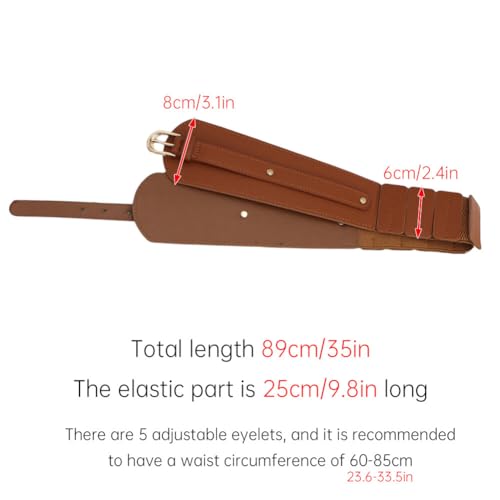 Womens Vintage Elastic Belt Leather PU Wide Waistband Adjustable Waist Belt Fashion Dress Belt, Black + Camel2