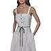 KARL LAGERFELD Paris Women's Sleeveless Square Neck Drope Waist Maxi Dress with Rope Belt, Soft White/Black, 8