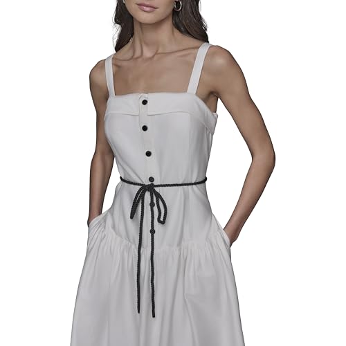 Image of Karl Lagerfeld Women's Sleeveless Square Neck Drope Waist Maxi Dress with Rope Belt