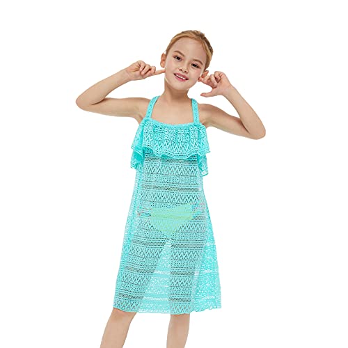 Jimmy Baha·mas Cover-Ups For Girls Swimwear Off Shoulder Ruffled Hollow Beach Dress Cover Up For Kids (Green, 10) #TOP4