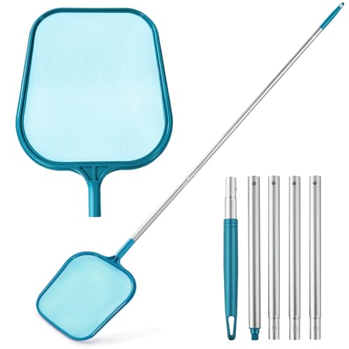 Pool Skimmer - Pool Skimmer Net with 5 Section Detachable Aluminum Telescopic Poles, 25''- 64'', Pool Net Skimmer Rake with Ultra Fine Mesh , Pool Leaf Skimmer for Swimming Pools, Spas, Hot Tubs