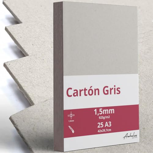 25 A3 Cartón Piedra Gris Prensado 1,5mm grosor - Tamaño