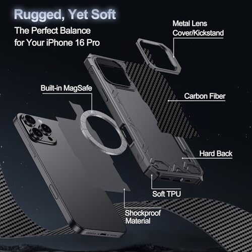 Coque antichoc iPhone 16 Pro béquille caméra intégrée dos carbone MagSafe