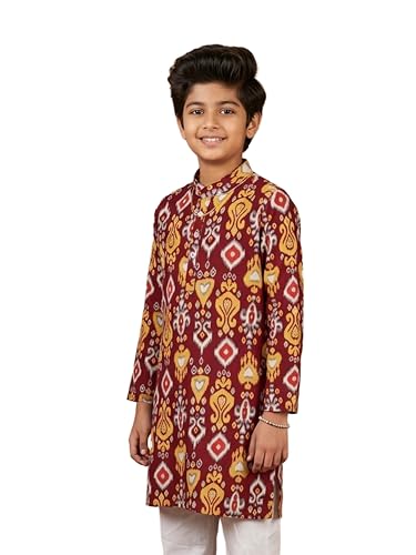 Image of KiddoPanti Boys 100% Cotton Ethnic Motif Printed Short Length Kurta